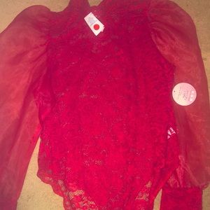 Pretty red chiffon lace blouse